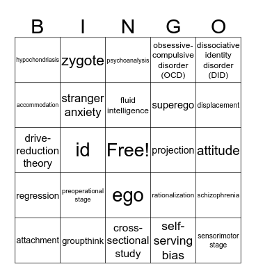 Psycho  Bingo Card