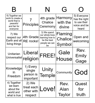 UU 4th grade RE Bingo Card