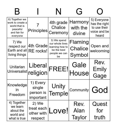UU 4th grade RE Bingo Card