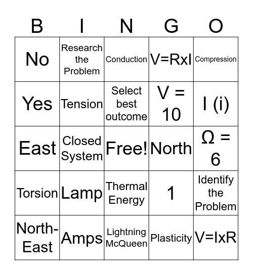 Engineering Review Game Bingo Card