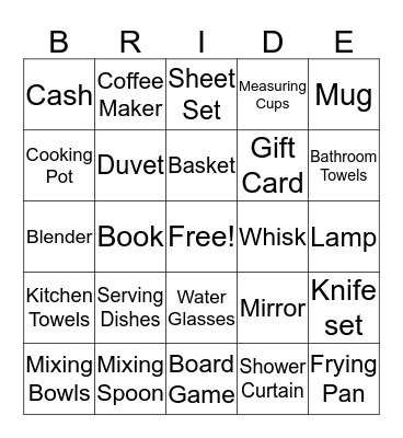 Jenny's Bridal Gifts Bingo Card