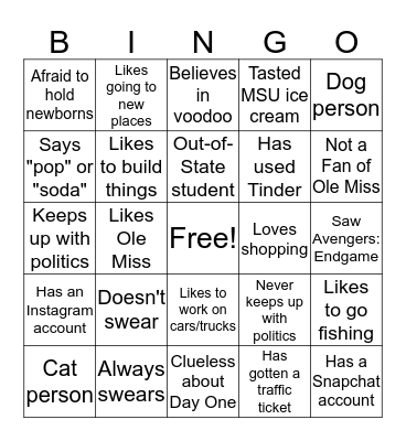 People Bingo Card