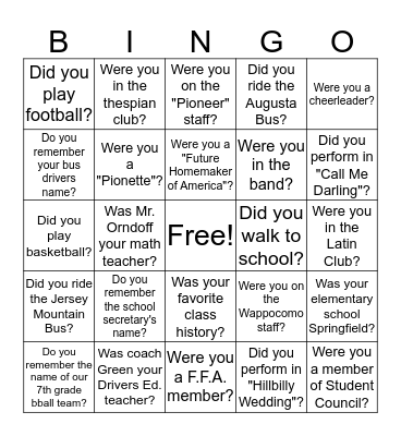 Romney High School Bingo Card