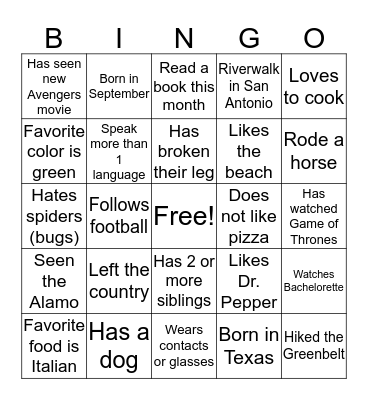 Get To Know You Bingo Card