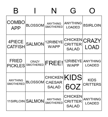 ROADHOUSE BINGO Card