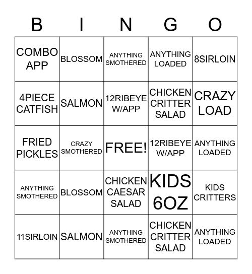 ROADHOUSE BINGO Card