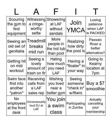 Los Angeles Fitness Bingo Card