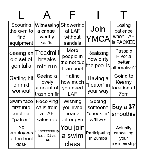 Los Angeles Fitness Bingo Card