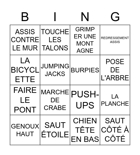 BINGO ACTIF Bingo Card