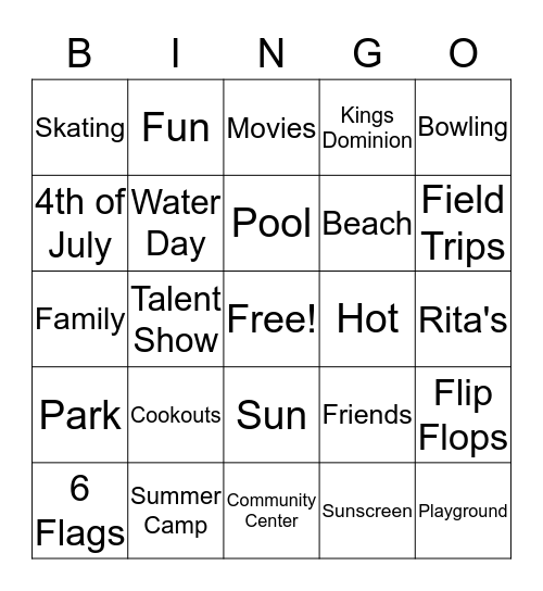 Summertime Bingo Card