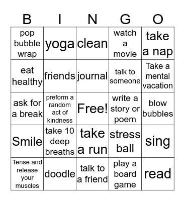 Coping Skills  Bingo Card