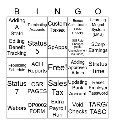 SurePayroll Bingo Card