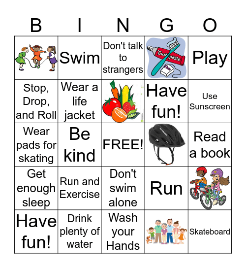 Kids Safety Bingo Card