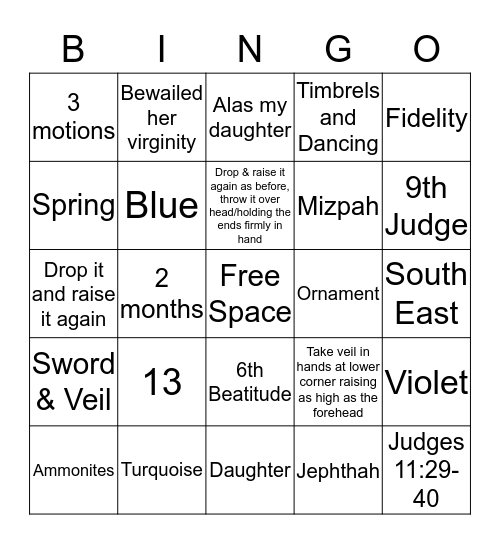 Adah Bingo Card