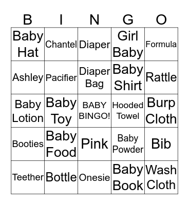 Baby Shower Bingo Card