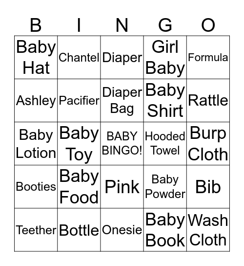 Baby Shower Bingo Card