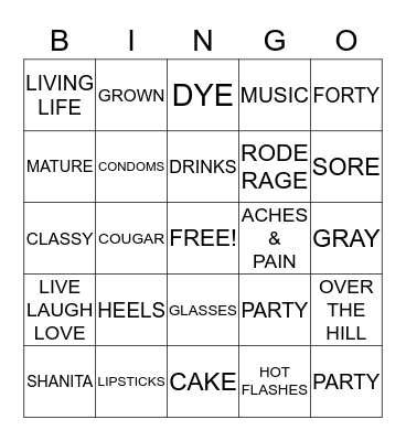 TURNING FORTY IS SEXY Bingo Card