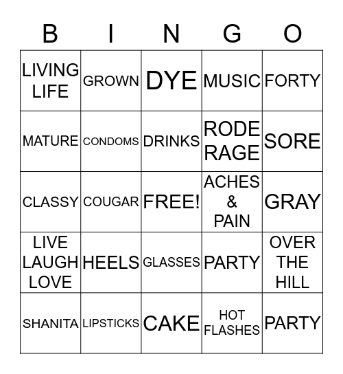 TURNING FORTY IS SEXY Bingo Card