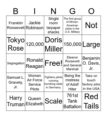 WWII Test #10 Bingo Card