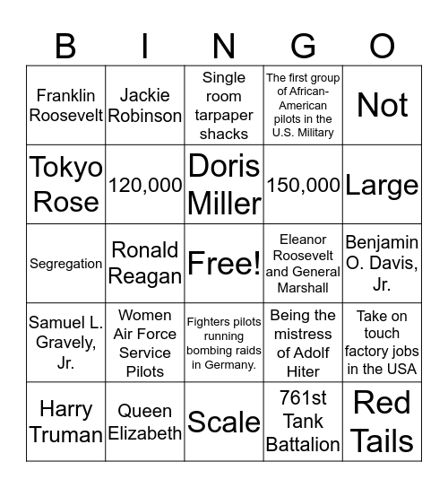 WWII Test #10 Bingo Card