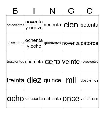 Numeros 1-1,000 Bingo Card