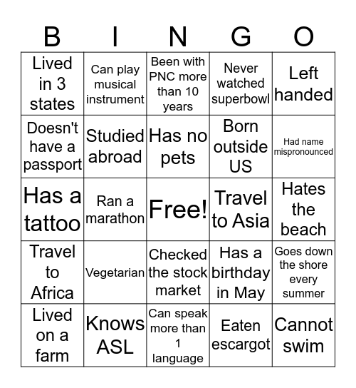 DIVERSITY BINGO  Bingo Card