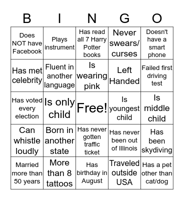 People Bingo Card