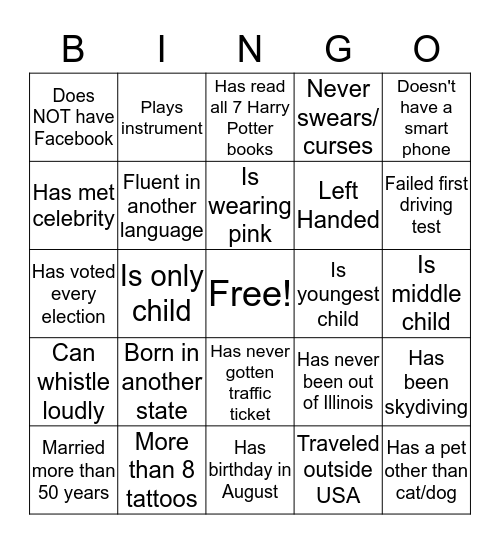 People Bingo Card