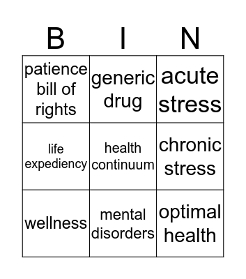 wellness  Bingo Card