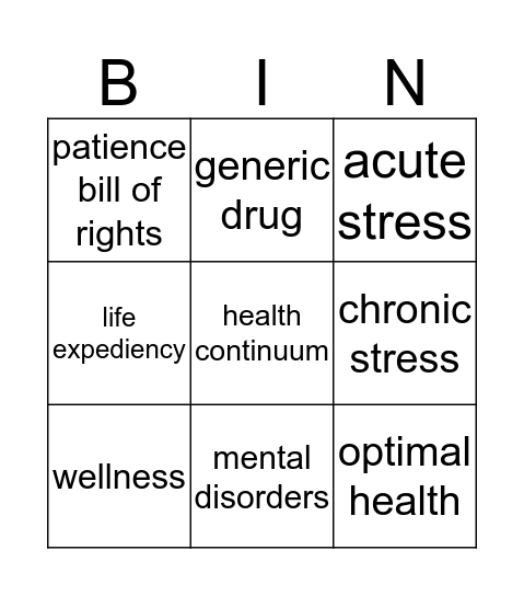 wellness  Bingo Card