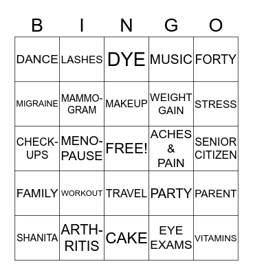 TURNING FORTY IS SEXY Bingo Card