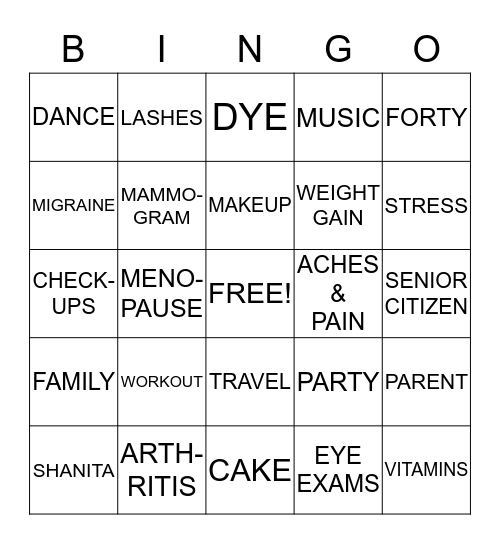 TURNING FORTY IS SEXY Bingo Card