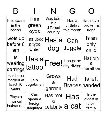 Ice Breaker BINGO!! Bingo Card