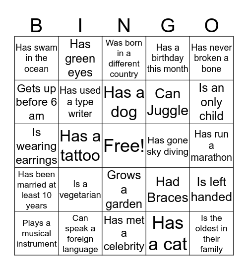 Ice Breaker BINGO!! Bingo Card