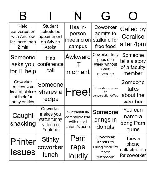 Summer Student Services Bingo Card