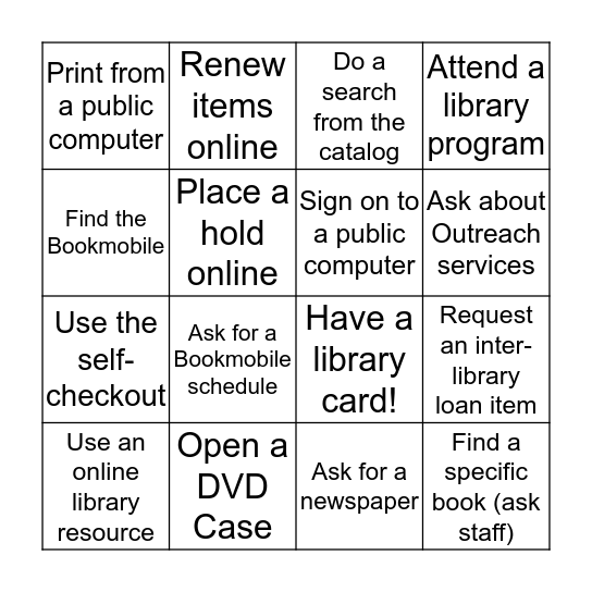 Are you an Expert Library User? Bingo Card