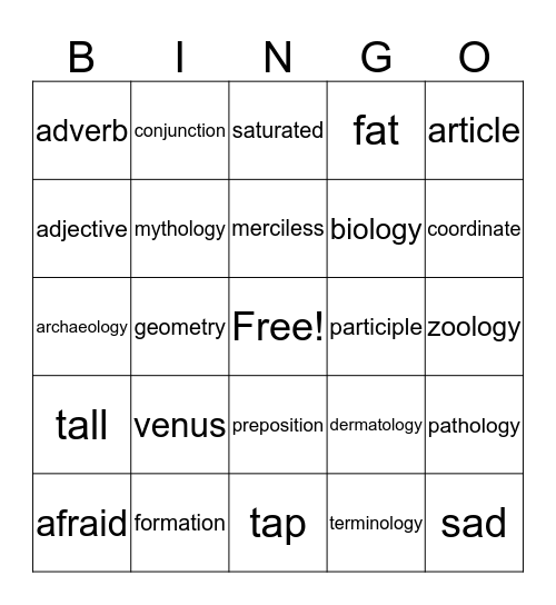 5th grade  Bingo Card