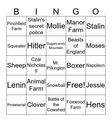 Animal Farm Parallel Bingo Card