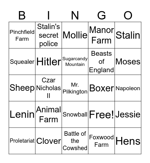 Animal Farm Parallel Bingo Card