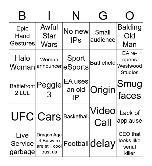 EA Bad Bingo Card