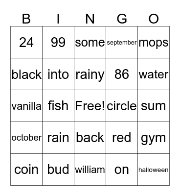 William's Bingo Card