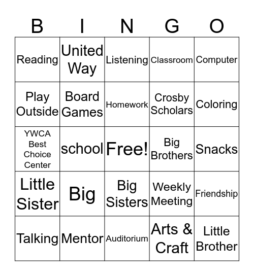 Bigs for Success Bingo Card