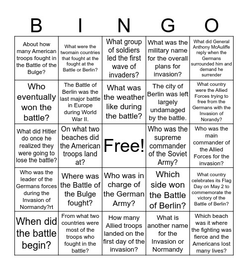 Battle of the Bulge Bingo Card