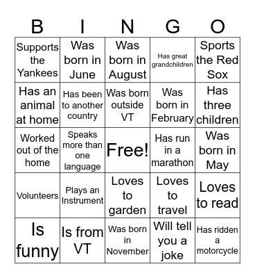 Meet Someone Who: Bingo Card