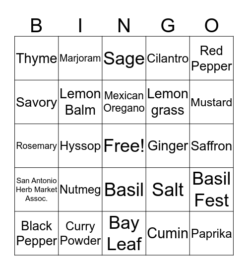 Herb and Spice Bingo Card