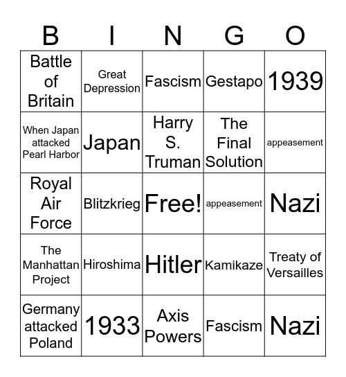 quiz 4 Bingo Card