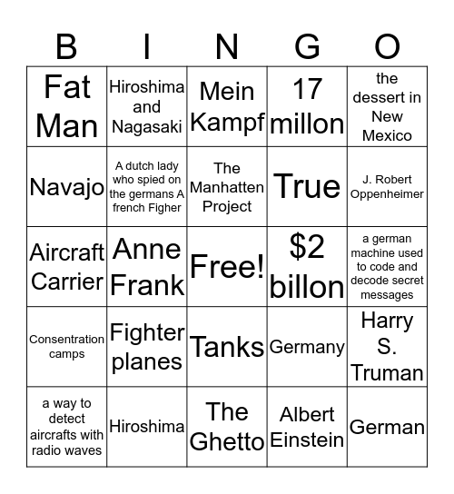 Quiz 9 Bingo Card