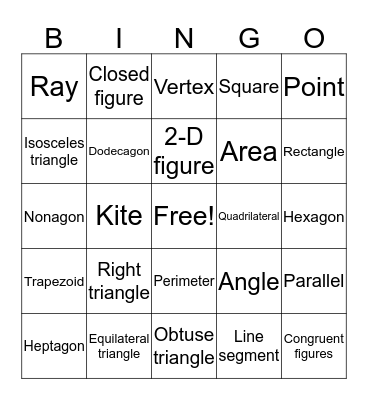 Geometry bingo Card