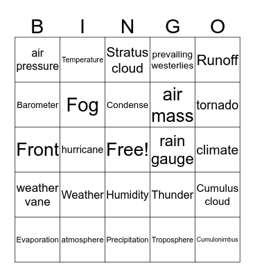 Weather BINGO Card