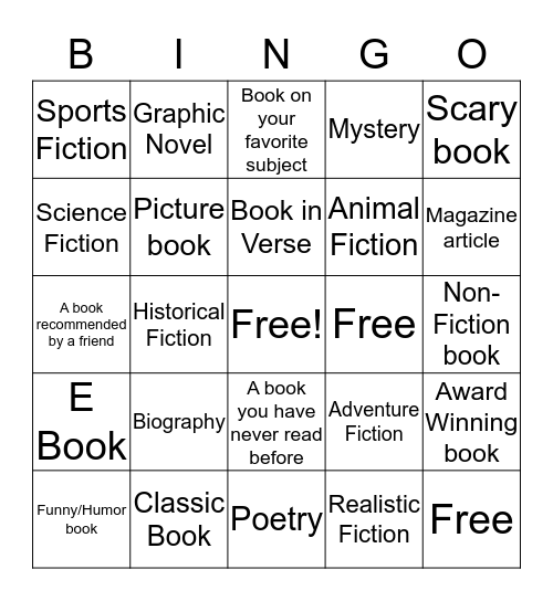 Summer Book Bingo Card